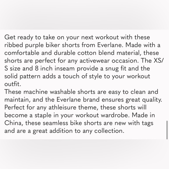 Nwt Everlane The Seamless Bike Shorts Ribbed Purple, Size XS/S - Picture 2 of 10